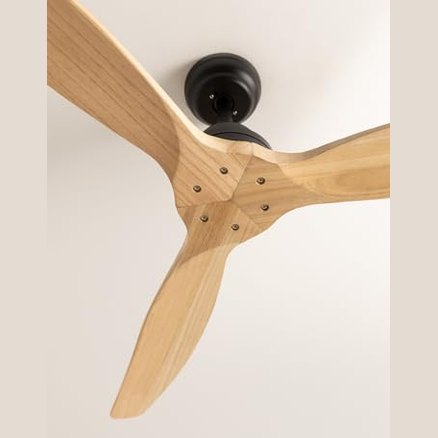 Create - Windwood Black Ceiling Fan, Natural Wood Blades, 75W, Quiet, Ø132 cm, 3 Speeds, Timer, Dual Height Adjustments