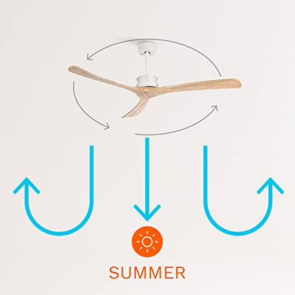 Create - Large DC Ceiling Fan, White, 6 Speeds, Quiet, Programmable Timer, Natural Wood Blades