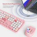 Fogruaden - Pink Retro Wireless Keyboard and Mouse Combo, Full Size, 2.4GHz