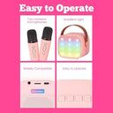 Verkb - Kids Karaoke Machine with 2 Wireless Microphones, Mini Bluetooth Speaker, Perfect Birthday Gift for Girls 5-10+ Years (Pink)