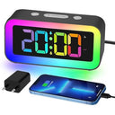 RGB Digital Alarm Clock with double alarm, dimmable LED display for kids and teens. Ideal bedside accessory for a colorful wake-up experience.