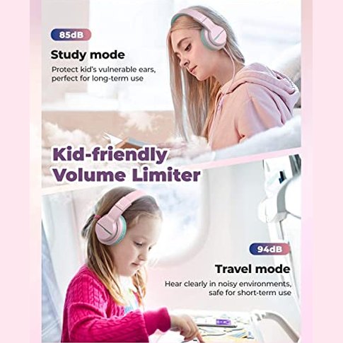 iClever - HS19 Kids Headphones with Microphone, Safe Volume, Foldable, Pink