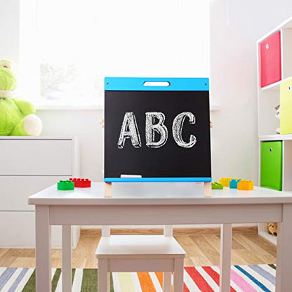 Relaxdays - Portable Double-Sided Wooden Chalk Board for Kids, Blue, 48.5 x 48 x 36 cm