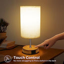 Suright - Touch Control Bedside Lamp, 3-Way Dimmable, USB A+C Ports, Linen Shade
