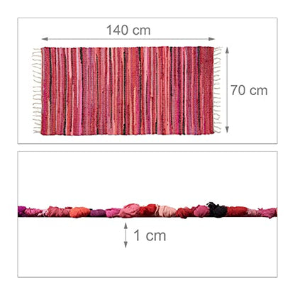 Relaxdays - Handwoven Colorful Fringe Rug, Indian Style, 70 x 140 cm, Red