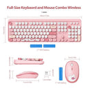 Fogruaden - Pink Retro Wireless Keyboard and Mouse Combo, Full Size, 2.4GHz