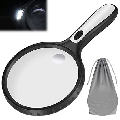 Caffney - Illuminated 5X/15X Magnifying Glass with Light and Storage Bag