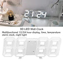 Buyweek - 3D LED Wall Clock with White Frame, Digital Alarm, Temperature Display