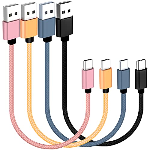 SUMPK - Short USB C Cable 20cm, 3A Fast Charging, Nylon Braided, 4 Packs
