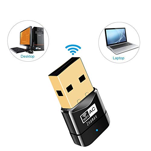 Inamax - AC600 Nano USB WiFi Adapter for PC, Dual Band, Mini Travel Size