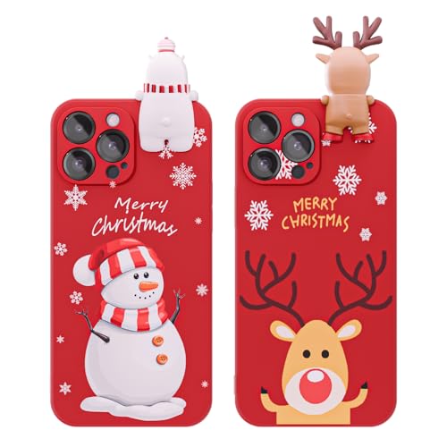 MINSCOSE - Cute 3D Doll Cartoon Snowman Deer Christmas Case for iPhone 14 Pro Max