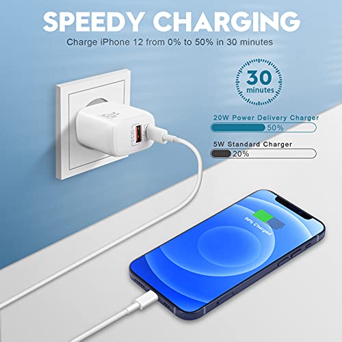 Luosike - 20W USB-C Power Adapter with Lightning Cable, Fast Charging for iPhone 14/13/12/11/Pro/Max/Mini/SE/XS/X/8/Plus