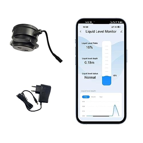 Wireless WiFi remote ultrasonic reminder for outdoor use, featuring IP67 waterproof oil level monitoring sensor and controller alarm display, compatible with Tuya Smart Life mobile app.