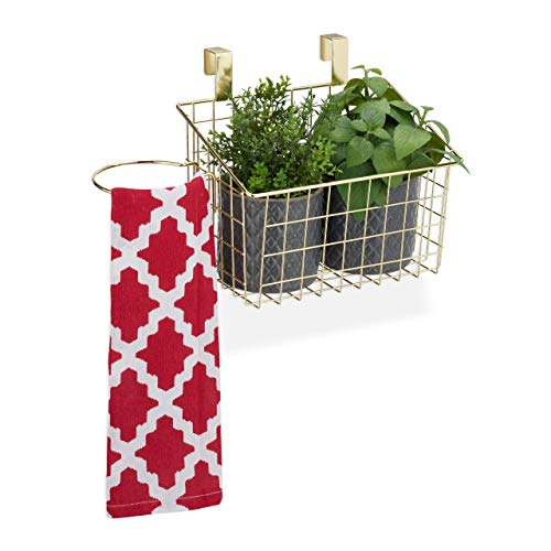 Relaxdays - Hanging Storage Basket for Cabinet Door & Heater, Gold Metal