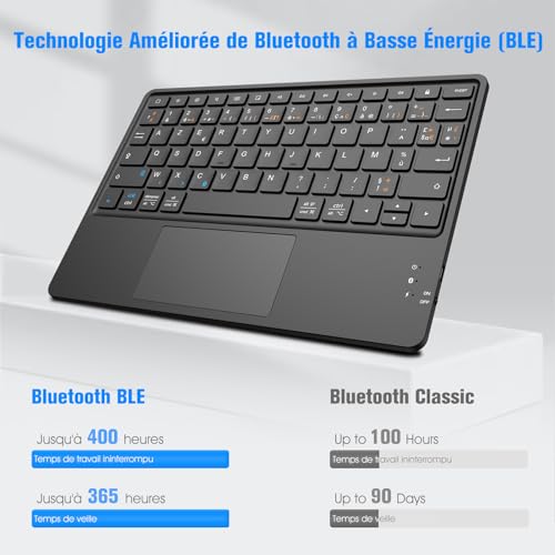 FINTIE - 10 Inch AZERTY Bluetooth Keyboard with Touchpad for iPad & Android