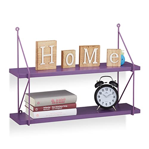 Relaxdays - 2-Level Hanging Wall Shelves Bookcase, Purple, 42 x 60 x 16 cm