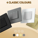 Bseed - Electrical Wall Light Switch with LED Backlight, Glass Faceplate, 10A Toggle, 2 Gang