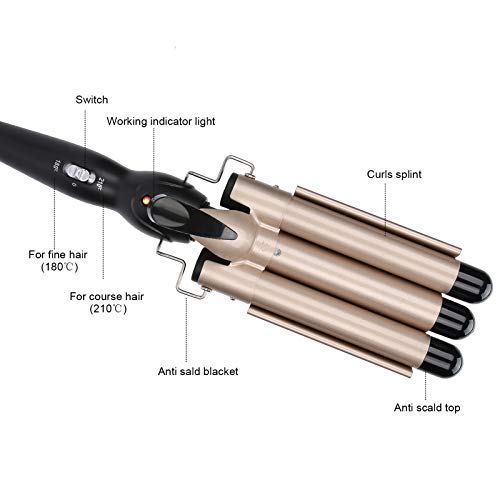 Gold - 3 Barrel Rotating Curling Iron Set With Adjustable Temperature