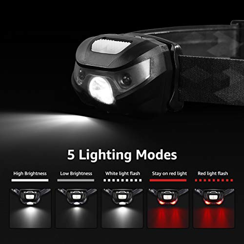 Lepro - Rechargeable LED Headlamp, Red, 5 Modes, Lightweight, Hands-Free for Running, Jogging, Hiking