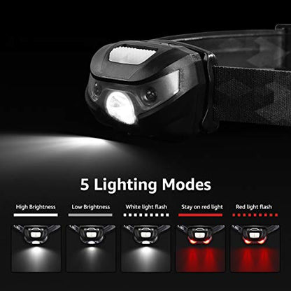 Lepro - Rechargeable LED Headlamp, Red, 5 Modes, Lightweight, Hands-Free for Running, Jogging, Hiking