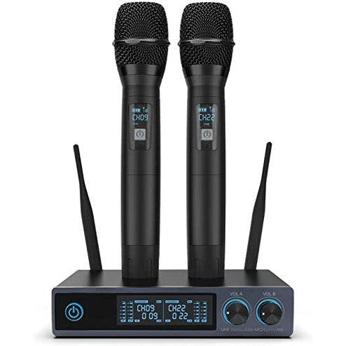Perwhy - Wireless Dual UHF Dynamic Handheld Microphone System for Karaoke, Parties, Meetings, Churches, DJs, Weddings - 200ft Range