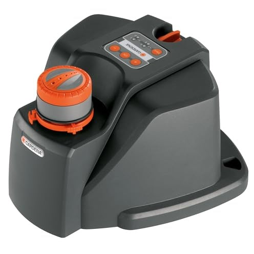 Large area sprinkler in gray and orange designed for efficient watering by Gardena model 8133-20