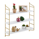 Relaxdays - Floating Wall Shelf With 3 Shelves, MDF & Iron, White/Gold