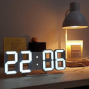 Buyweek - 3D LED Wall Clock with White Frame, Digital Alarm, Temperature Display