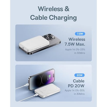 Baseus - 5000mAh MagSafe Wireless Portable Charger, PD 20W Power Bank (White)