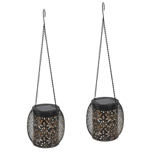AMZ - Outdoor Hanging Solar Lanterns IP65 Wrought Iron Garden Lights 2pcs
