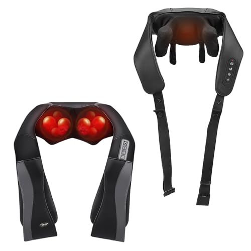 Two-pack neck and shoulder massager featuring heat function, USB-C rechargeable design, and 3D kneading for deep tissue relief.