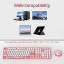 Fogruaden - Pink Retro Wireless Keyboard and Mouse Combo, Full Size, 2.4GHz