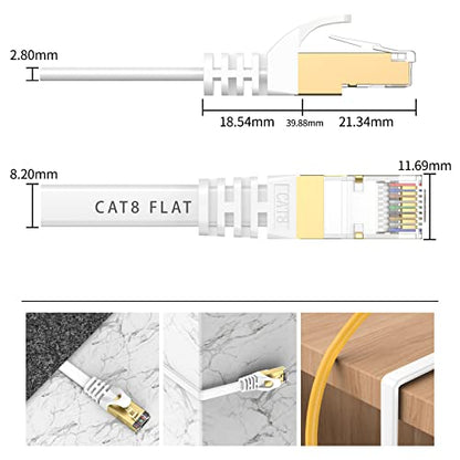 Busohe - Cat 8 Ethernet Cable 2-Pack, 1m, 40Gbps 2000Mhz High-Speed Flat RJ45 Lan
