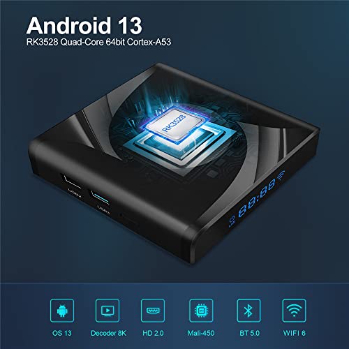 X88 - Android 13.0 TV Box, 4GB RAM, 64GB ROM, RK3528 Quad-Core, WiFi6, 8K HDR10+