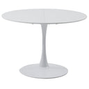 Elegant white round dining table with MDF top and iron legs, suitable for 6-8 people