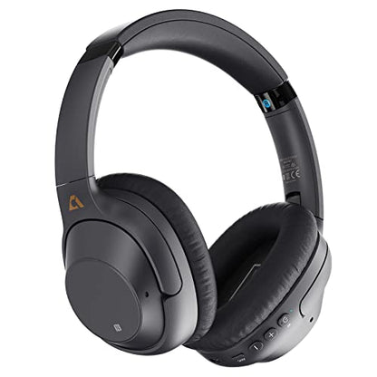 Auriculares híbridos sobre la oreja con cancelación activa de ruido, diseño inalámbrico Bluetooth, micrófono de alta definición, 90 horas de reproducción, graves profundos y sonido HiFi, con capacidad de conexión dual.