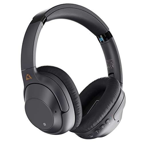Auriculares híbridos sobre la oreja con cancelación activa de ruido, diseño inalámbrico Bluetooth, micrófono de alta definición, 90 horas de reproducción, graves profundos y sonido HiFi, con capacidad de conexión dual.