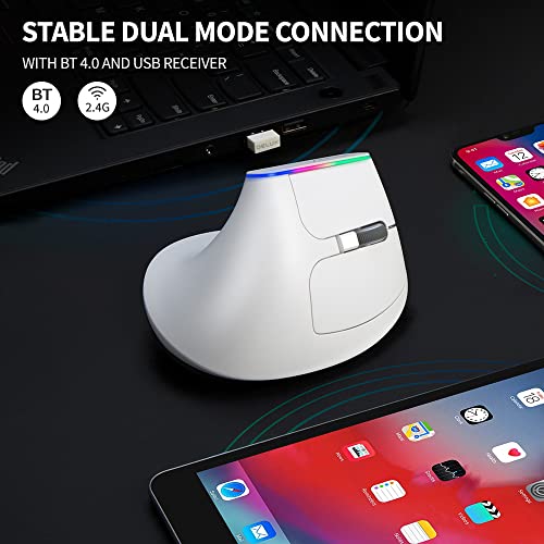 DeLUX - Wireless Ergonomic Vertical Mouse, Rechargeable, 4000 DPI, RGB Light