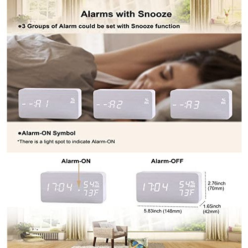 AMZ - Modern LED Wood Digital Alarm Clock with Snooze Function