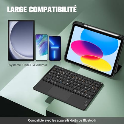 FINTIE - 10 Inch AZERTY Bluetooth Keyboard with Touchpad for iPad & Android