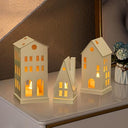 MeYuxg - Mini Light House Metal Candle Holder for Christmas, LED Lantern, White