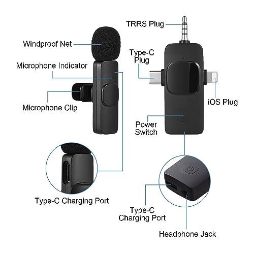 AMZ - Wireless Lavalier Microphone 3-in-1 Clip-On Mic System (2 Transmitters, 1 Receiver)