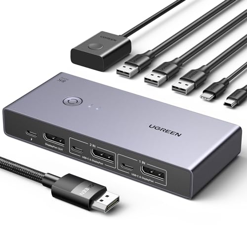 UGREEN - 8K @ 60Hz DisplayPort KVM Switch for 2 PCs and 1 Monitor