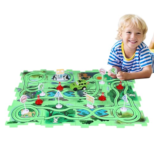 Boxob - 25 Piece Car Track Puzzle Toy Set, Educational Montessori Game Assembly for Kids, Battery-Free Land Series