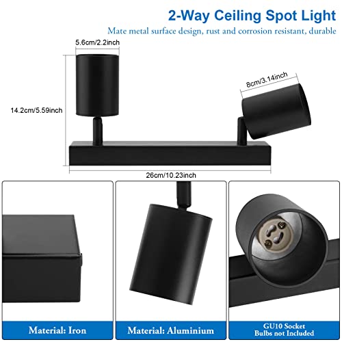 Klighten - 2 Way Rotatable GU10 Ceiling Spotlights for Home Use, Black
