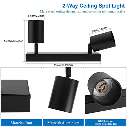 Klighten - 2 Way Rotatable GU10 Ceiling Spotlights for Home Use, Black