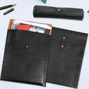 Qixin - Black A4 PU Leather File Folder, String Tie Closure, Document Organizer
