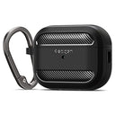 Protect your AirPods Pro 2 with Spigen's Rugged Armor Case. Slim design, flexible TPU, and metal carabiner ensure safety and style. Keywords: AirPods Pro 2 case, Spigen, rugged protection