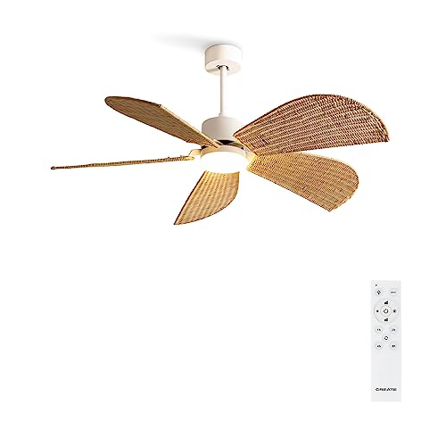 Enhance your bedroom with the CREATE Wind Rattan Ceiling Fan. Features 6 adjustable speeds, ultra-quiet operation, and a programmable timer for ultimate comfort.