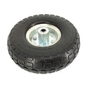 MaxxHaul 10 inch flat free tire with black rubber and steel rim, ideal for garden carts and hand trucks.